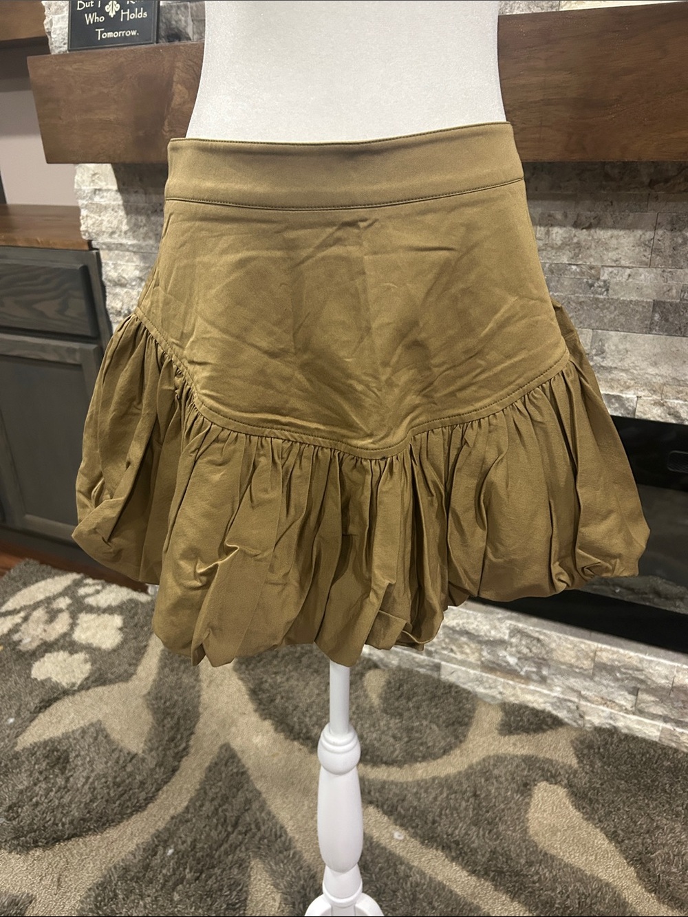 Urban Revivo khaki bubble mini skirt with a ruffled, balloon hem. NWT Medium